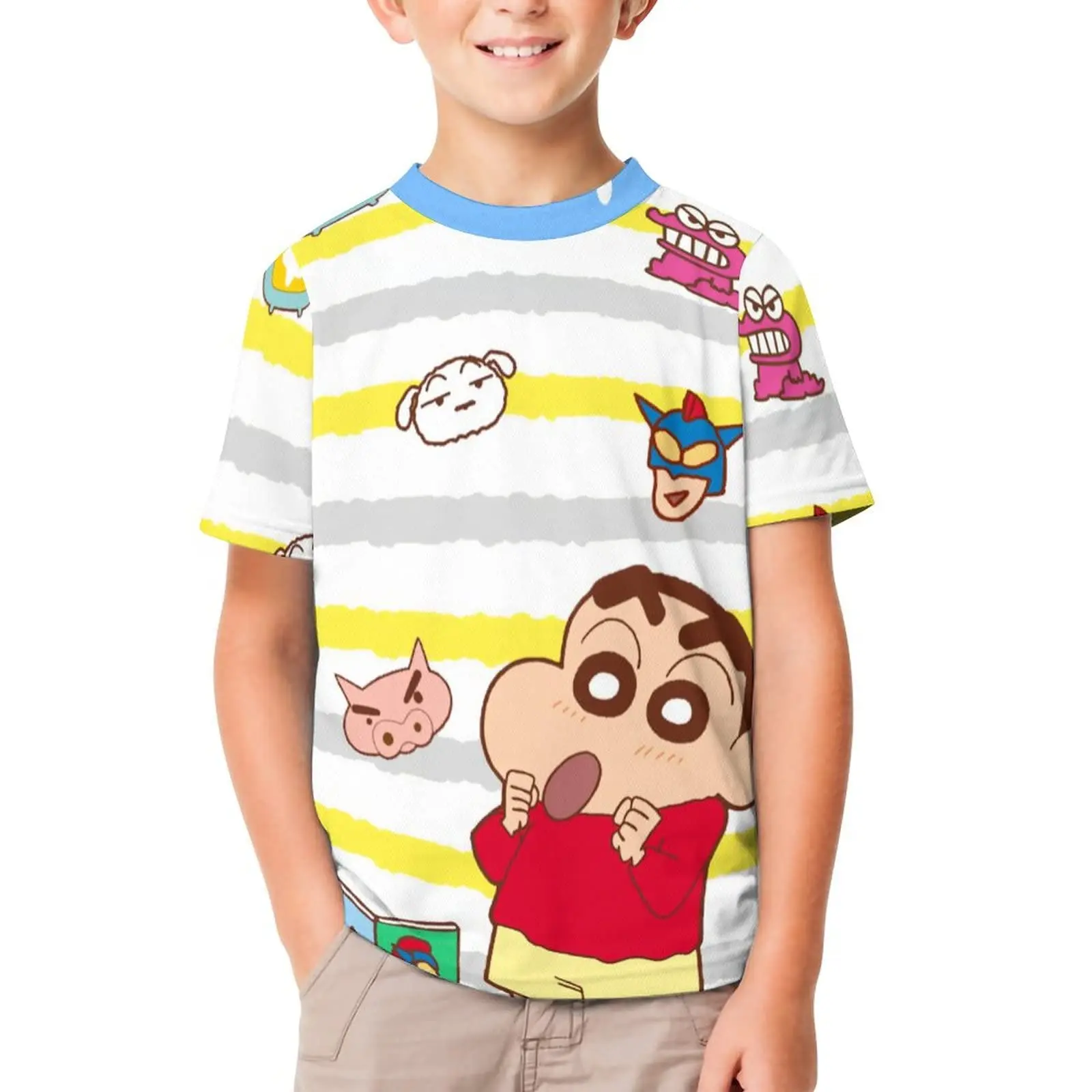 Crayon Shin Chan Printed T-shirt, Quick Drying Short Sleeved Anime T-shirt, Men's and Women's Cartoon Printed Casual Sports Top