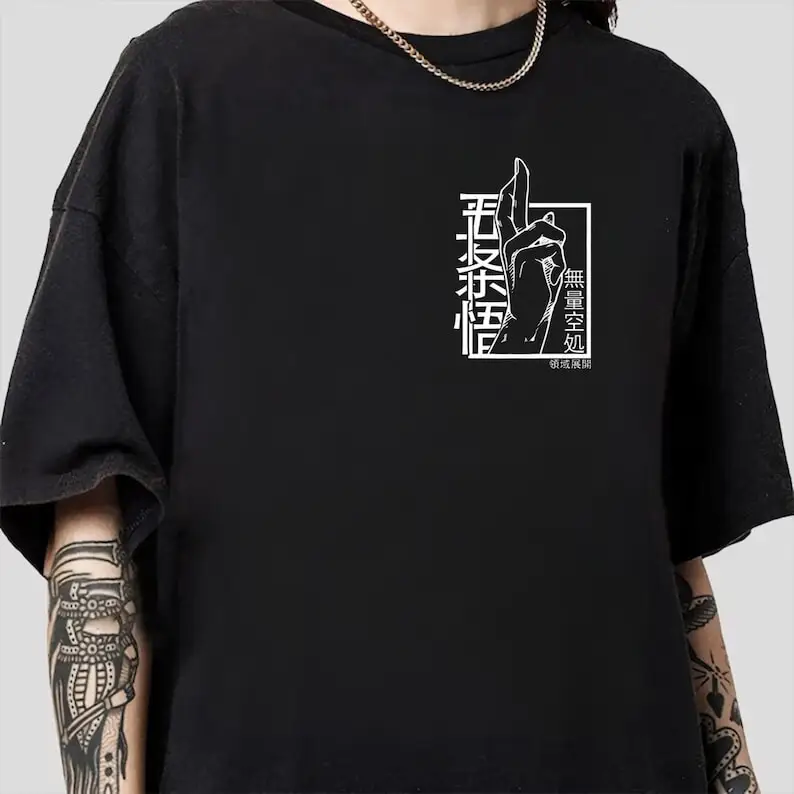 Domain Expansion Gojo Satoru Shirt Jujutsu Kaisen Shirt Gojo Satoru JJK Funny Print Anime Manga Shirts Cotton Tees Lady Tops