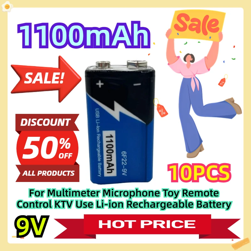 

For Multimeter Microphone Toy Remote Control KTV Use Li-ion Rechargeable Battery 9V 1100mAh 10pcs