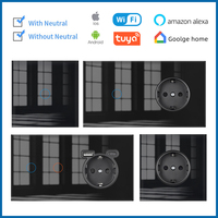VISWE Wifi Smart Switch, Black Tempered Glass Panel 153mm*82mm Touch Switch and EU Wall Sockets 220V Alexa Tuya Remote Control