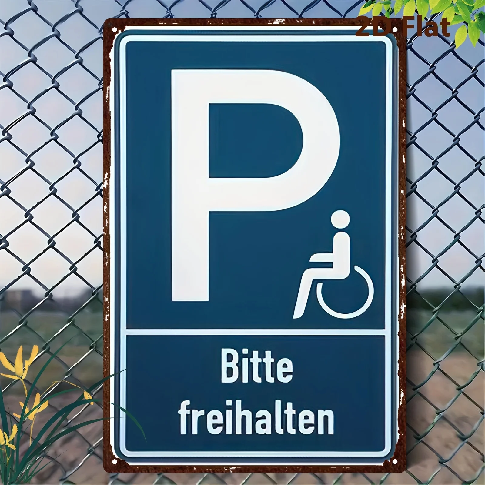 2D Vintage Metal Sign, Wheelchair Disabled Parking Badge, German Style P-Befreiheit Symbol,  Iron ADA Compliant Plaque,