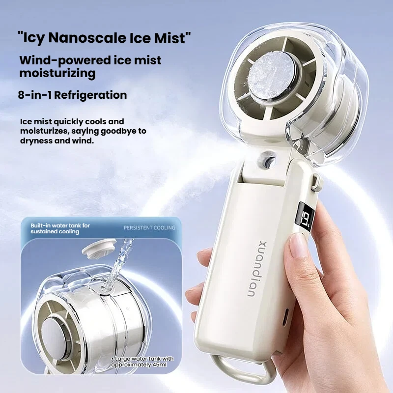 Portable Handheld Mist Fan Powerful Turbo Fan With Ice Cooling USB Rechargeable Personal Mini Fans for Outdoor Men Women Kids