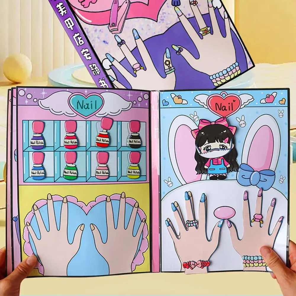 Magasin d'ongles 3D, livre silencieux, créatif, interactif, bricolage, jouet, Pack de matériel, Style Puzzle, autocollants, jeux, livre silencieux, cadeau d'anniversaire