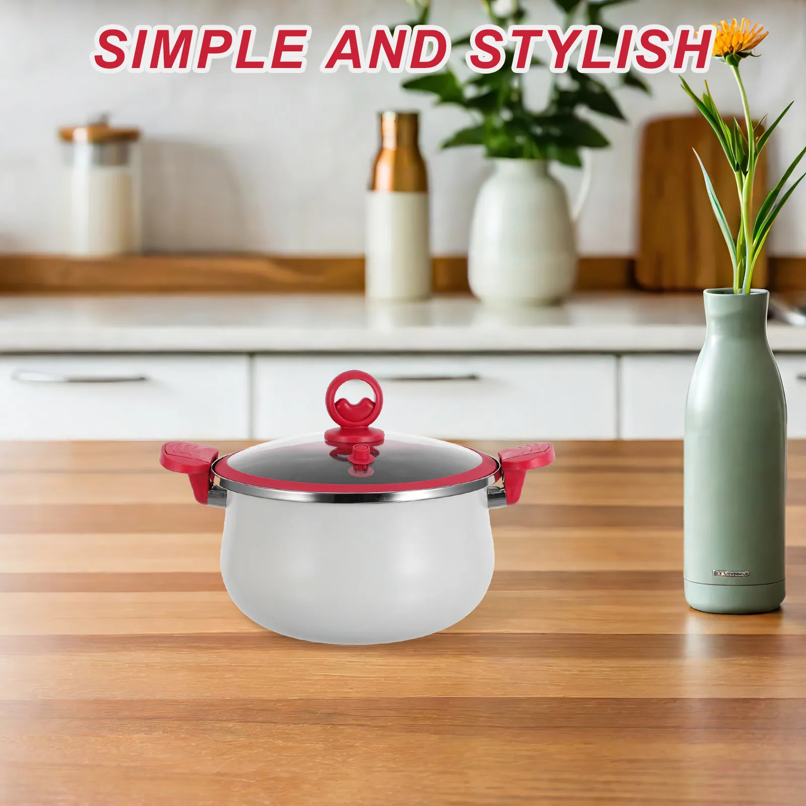 5L Micro Pressure Cooker Pot Stainless Steel Double Handle Soup Pot for Stovetop Fast Cooking Steam Retention Healthy Meals