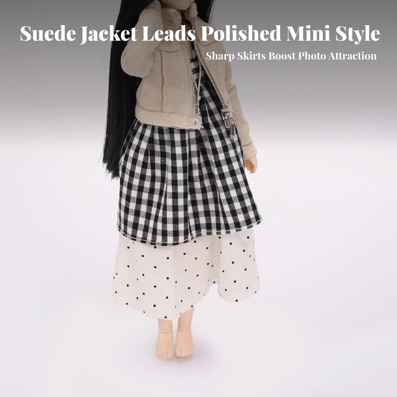 4 Pieces Doll Jacket with Skirts Faux-Suede Doll Jacket Outfit Set Apparel Casual Fashionable for Collectors, Photography