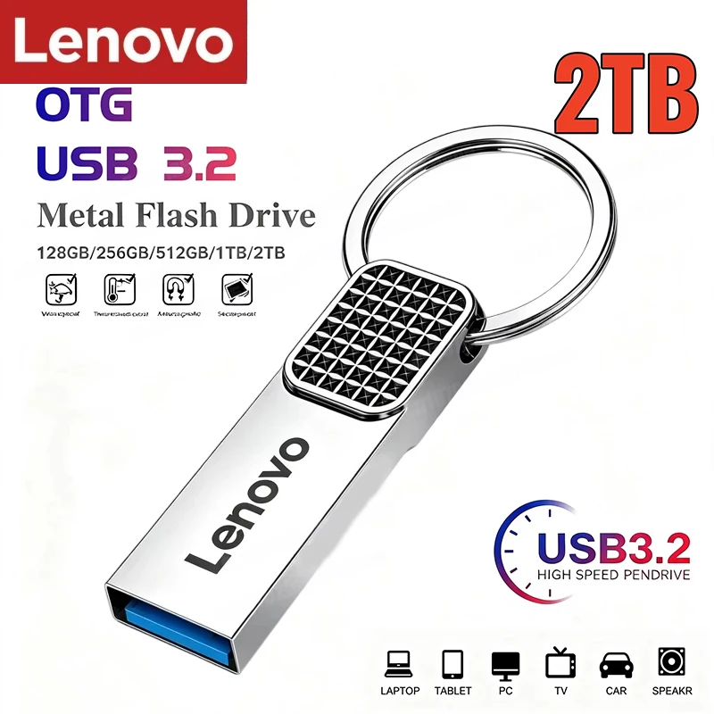 Lenovo 2TB Flash Drive USB3.2 High Speed Pen Drive 1TB Metal Waterproof Type C USB Memory Stick For Computer Car Storage Devices
