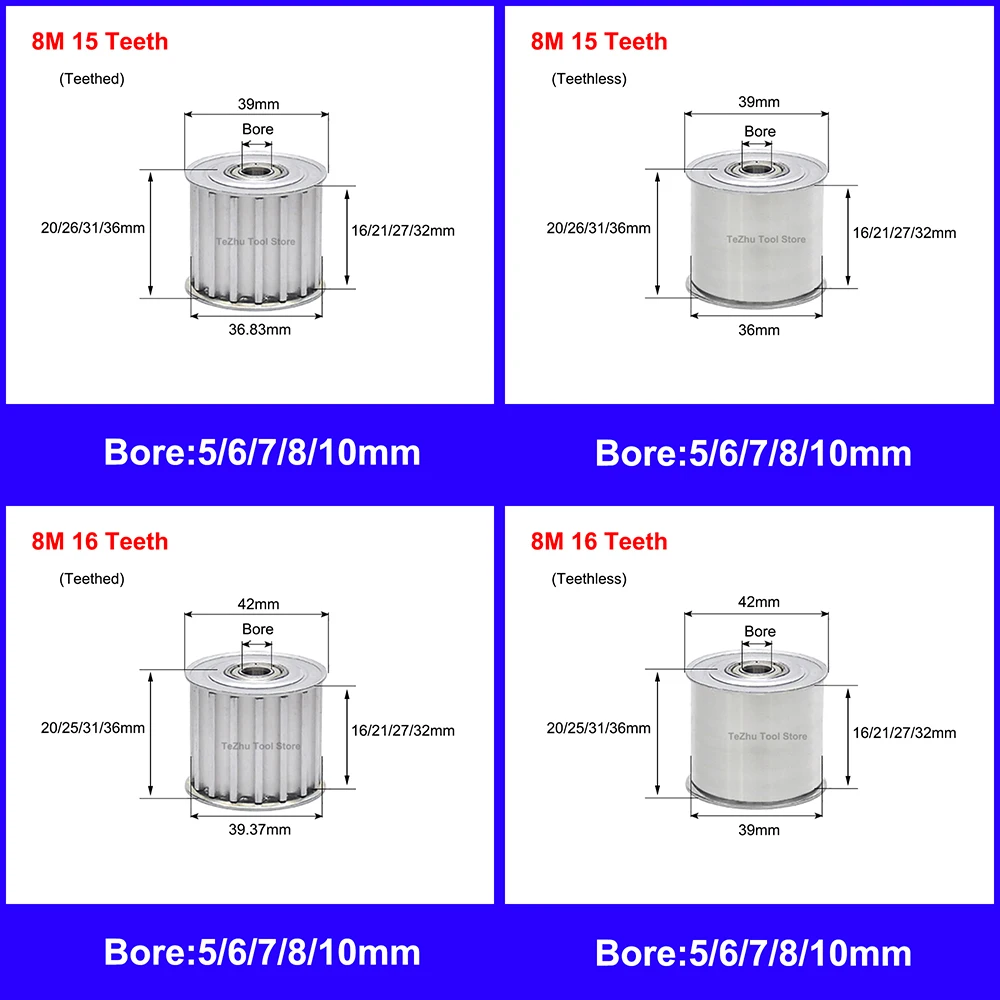 1PCS HTD8M 15 Teeth 16 Teeth Tensioner Idler Pulley Bore 5/6/7/8/10mm With Bearing For HTD 8M Timing Belt Width 15/20/25/30/40mm