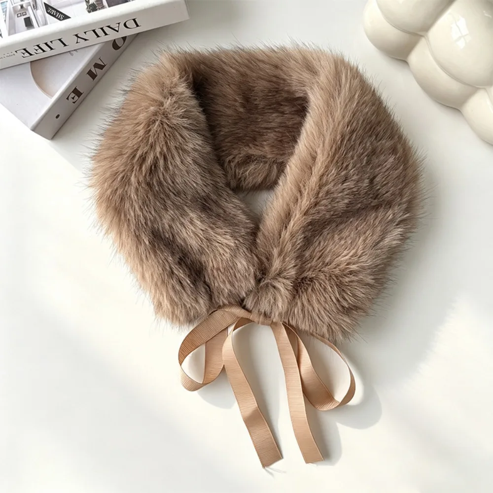 Elegant Thick Faux Fur Scarf Warm Windproof Winter Scarf Lightweight Thermal Insulation Fluffy Collar Winter