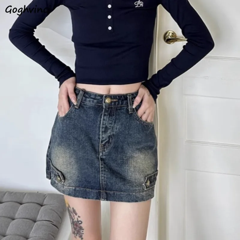 Skirts Women A-line Safety Chic Sweet Spicy Girls All-match Korean Fashion Denim Vintage Casual Hip-covering Summer Trendy Mujer