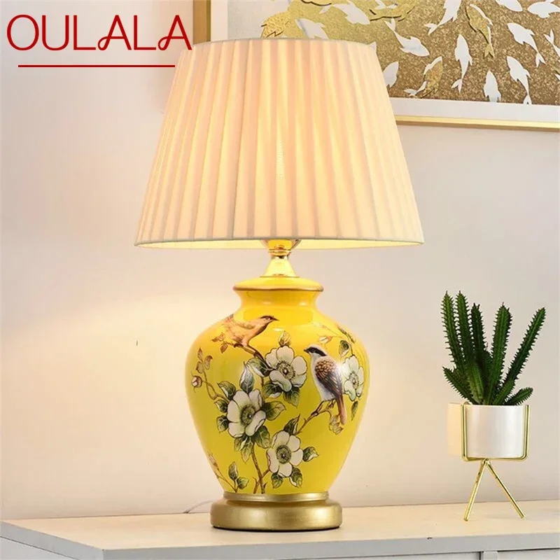 

OULALA Contemporary ceramics Table Lamp American style Living Room Bedroom Bedside Desk Light Hotel engineering Decorative