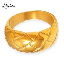 Liora Simple Stainless Steel Statement Rings Stripe Square Charm Finger Round Rings For Women Fashion Waterproof Jewelry