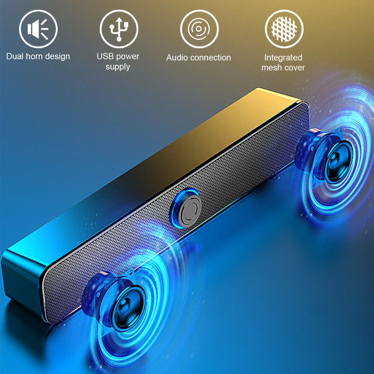 

Wired Computer Speakers Soundbar Stereo Bass Sound 3.5mm USB for Desktop Laptop