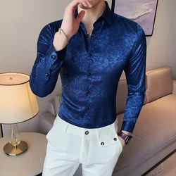 Luxury Printed Men's Shirt Long Sleeve Slim Fit Business Dress Shirts Casual Social Party Male Clothes Streetwear Chemise Homme