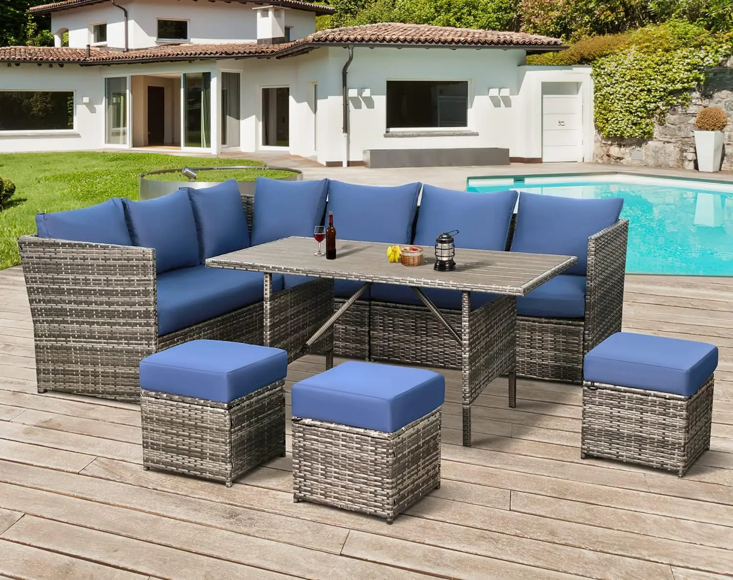 Patio Furniture Set, 7 Pieces Outdoor Patio Furniture with Dining Table&Chair, All Weather Wicker Conversation Set with