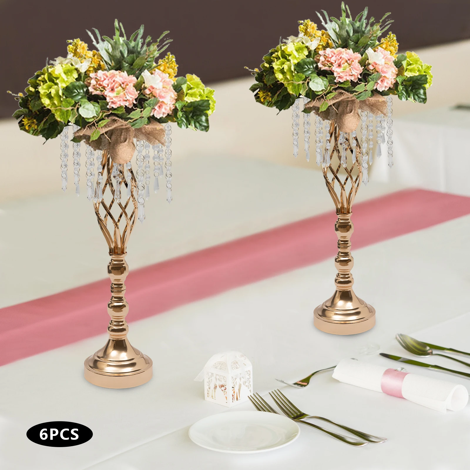 55cm Crystal Flower Stand Wedding Road Lead Flower Holders Centerpiece Floral Vases for Reception Tables 6 Pcs, Silver/Gold image 4
