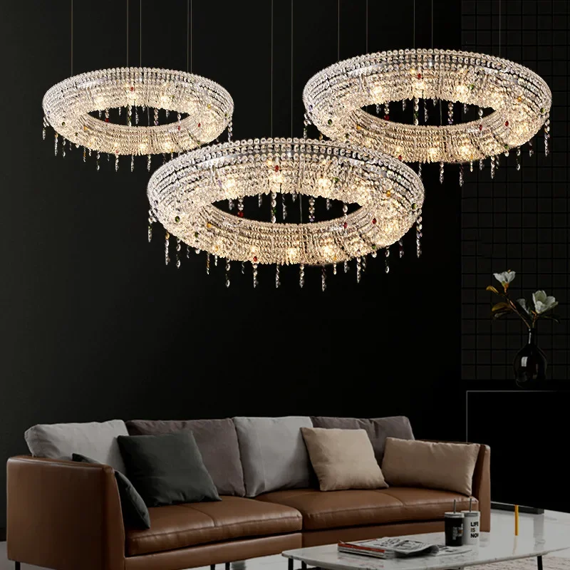 Nordic Luxury Crystal LED Hanging Chandelier Living Room Restaurant Island High-end Pendant Lamp Designer Hotel Lighting Decor