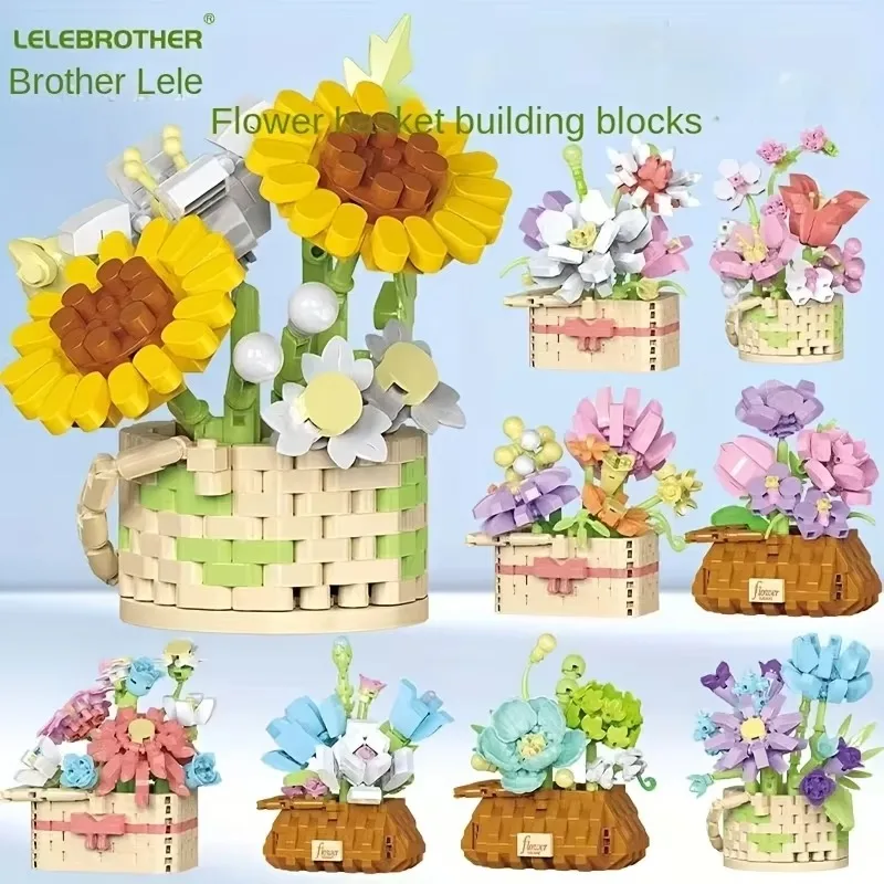 

Building block flower ornaments, a plant - assembled toy as a birthday gift for boyfriend or girlfriend, symbolizing prosperity
