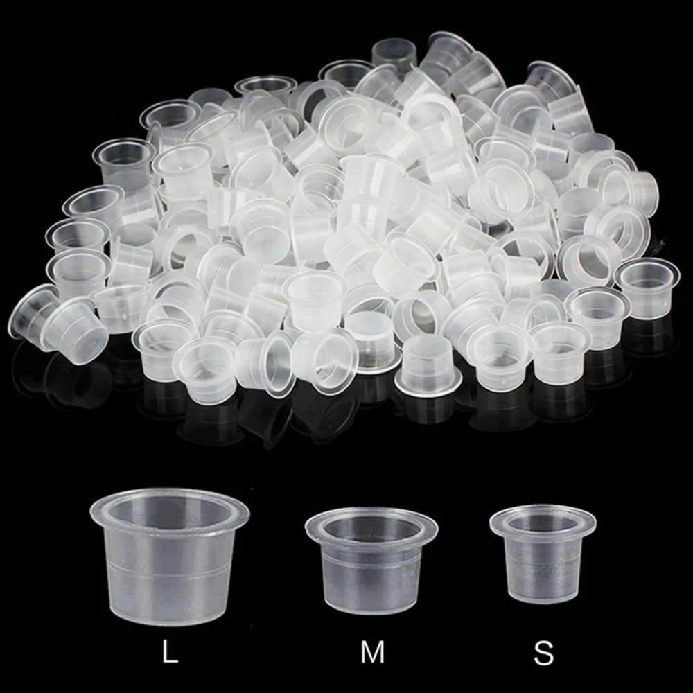 Tattoo Ink Cups 100pcs Plastic Disposable Microblading Ink Cup Tattoo Pigment Ink Caps for Permanent Makeup Pigment Clear Holder