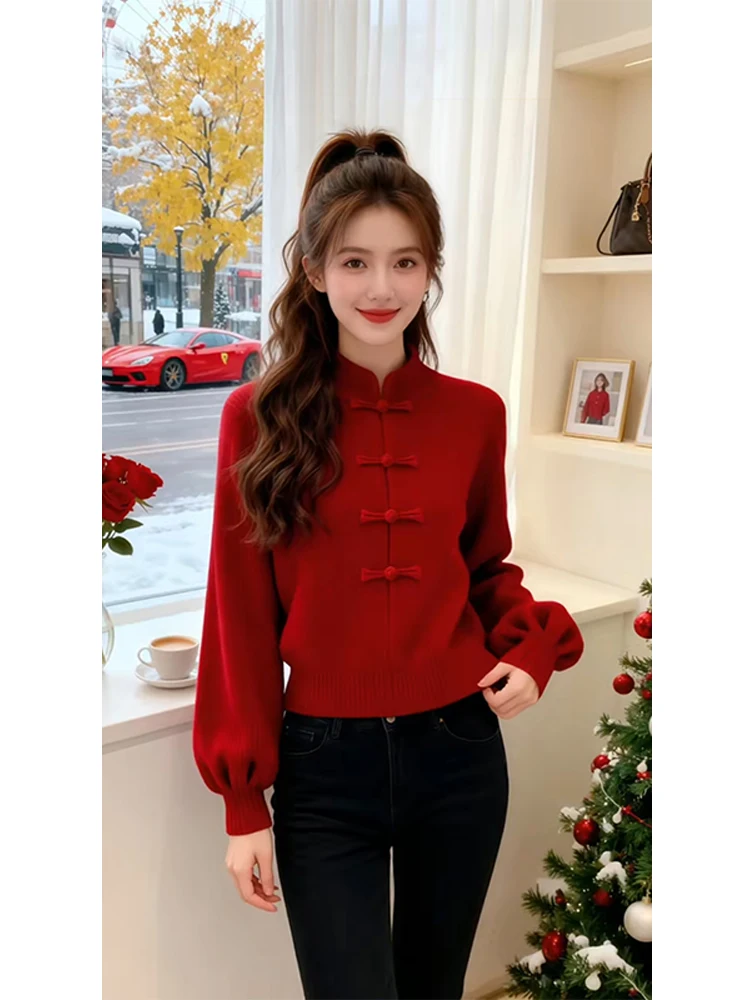 

Новый китайский вязаный свитер для женщин, модель «Лантерн», с воротником-стойкой, модный осенне-зимний топ, повседневный свободный крой, дышащий...