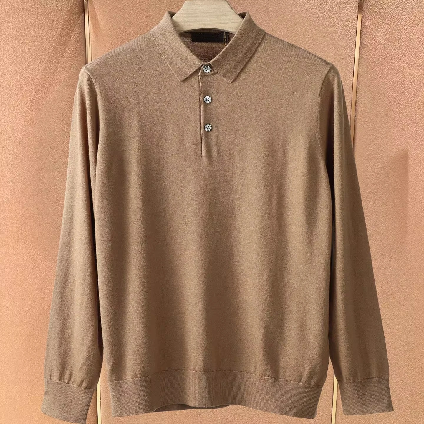 

LP Italian Men's Casual Lapel Long Sleeve Knitted Polo Shirt