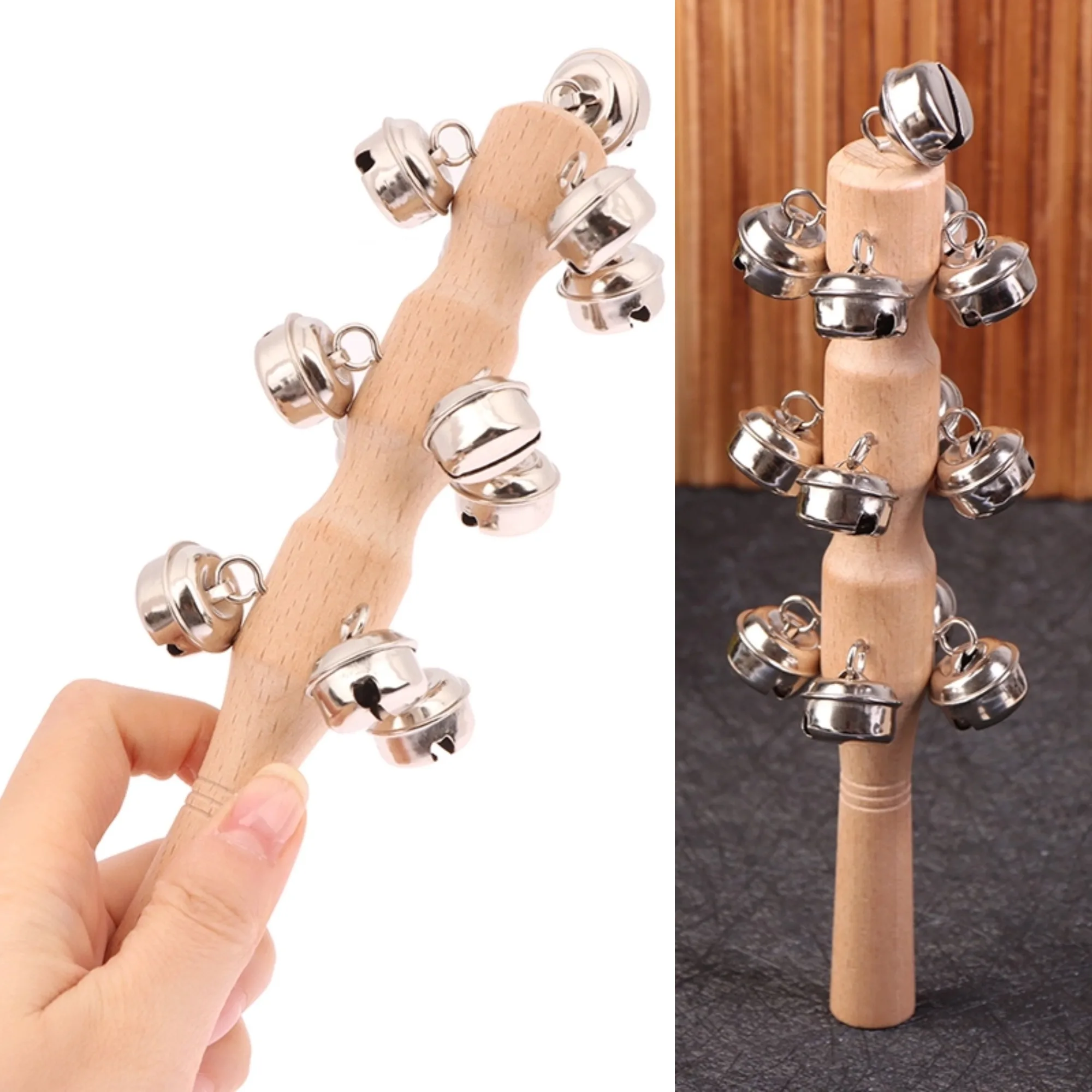 

19 см деревянная погремушка для детей, музыкальный инструмент для обсуждения, игрушка для вечеринки, детский звонок для раннего образования, обучающие пособия для детского сада