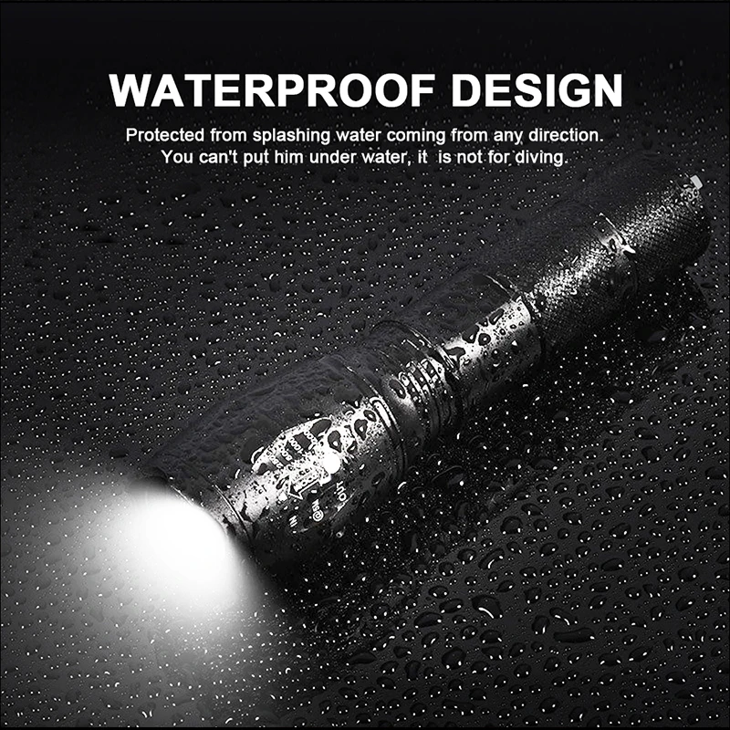 Strong Light T6 LED Flashlight Zoomable Torch 5 Lighting Modes Aluminum Alloy Outdoor Camping Light Waterproof Material