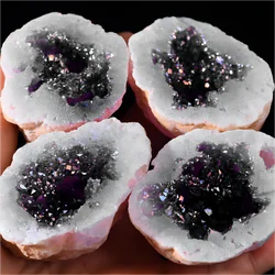 1PC Natural Agate Plated/Electroplated Cornucopia Crystal Cave Raw Stone Bare Stone Display Mineral Specimen Decoration Fortune