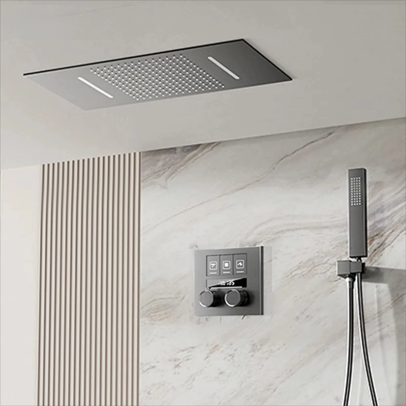 

Luxury Black Brass Bathroom Faucet with Constant Temperature Digital Display Design Cold & Hot Dual Control Wall Shower