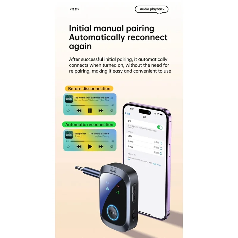 Wireless Adapter Bluetooth 5.4 Receiver 3.5Mm AUX HIFI HD Low Latency Airplane Wireless Bluetooth Adaptern01r