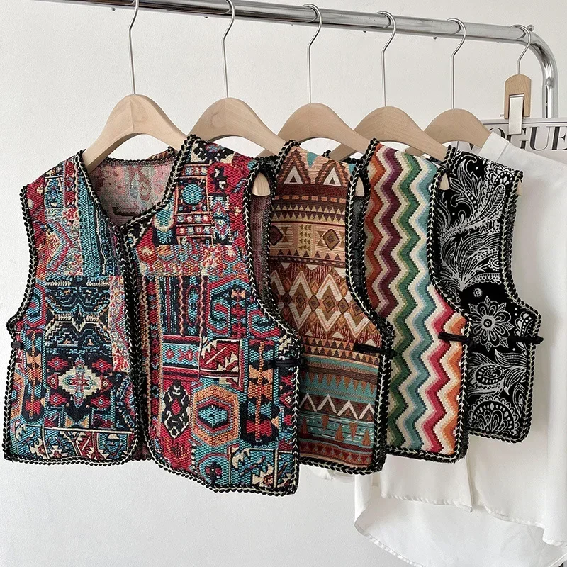 ACCLilyhood Vintage Jacquard Bohemian Boho Ibiza Hippie Gypsy Cropped Vest Retro Casual Stylish Cottage Core Vacation Bali Top