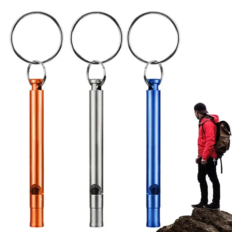 Safety Survival Whistle Rescue Whistle Aluminum Alloy Safety Whistle 3 Pieces Portable Loud Crisp Sound Survival Whistle With Ke