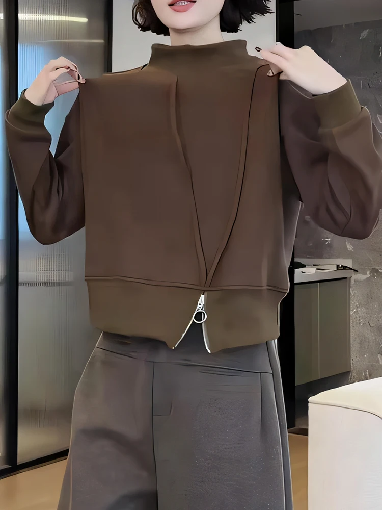 

Повседневный женский свитшот с круглым вырезом и коротким рукавом коричневого цвета, премиум-класса, в корейском стиле, свободного кроя, осенний топ