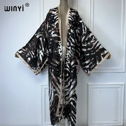 WINYI Zebra print Kimonos african dress for woman poncho cardigan beach outfits kaftan beach cover up evening dress long coat