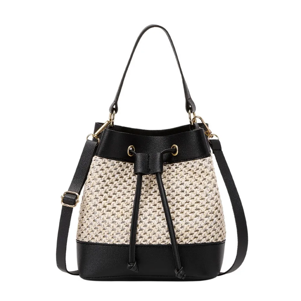 

Fashion Bundle Pocket Straw Crossbody Bag Commute Woven Drawstring Bucket Bag Messenger Bag Handbag Beach Shoulder Bag Girls