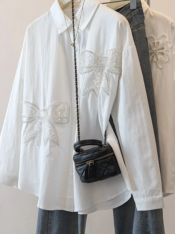 

Женская повседневная блузка больших размеров с пуговицами и узлом, свободного кроя, базовый слой, модная новинка весенней коллекции