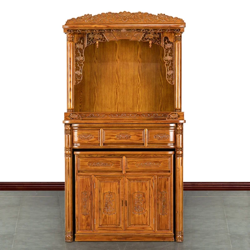 Household solid wood Buddha shrine offering table, God of Wealth Erection cabinet offering table, new Chinese