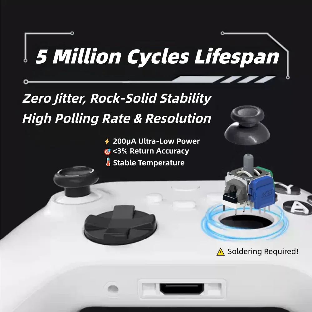 K-SILVER JS13 PRO+ TMR Joystick for PS5 PS4 Xbox Hall Effect Analog Stick & Thumb Grip Caps Anti-Drift Repair Parts Replacement