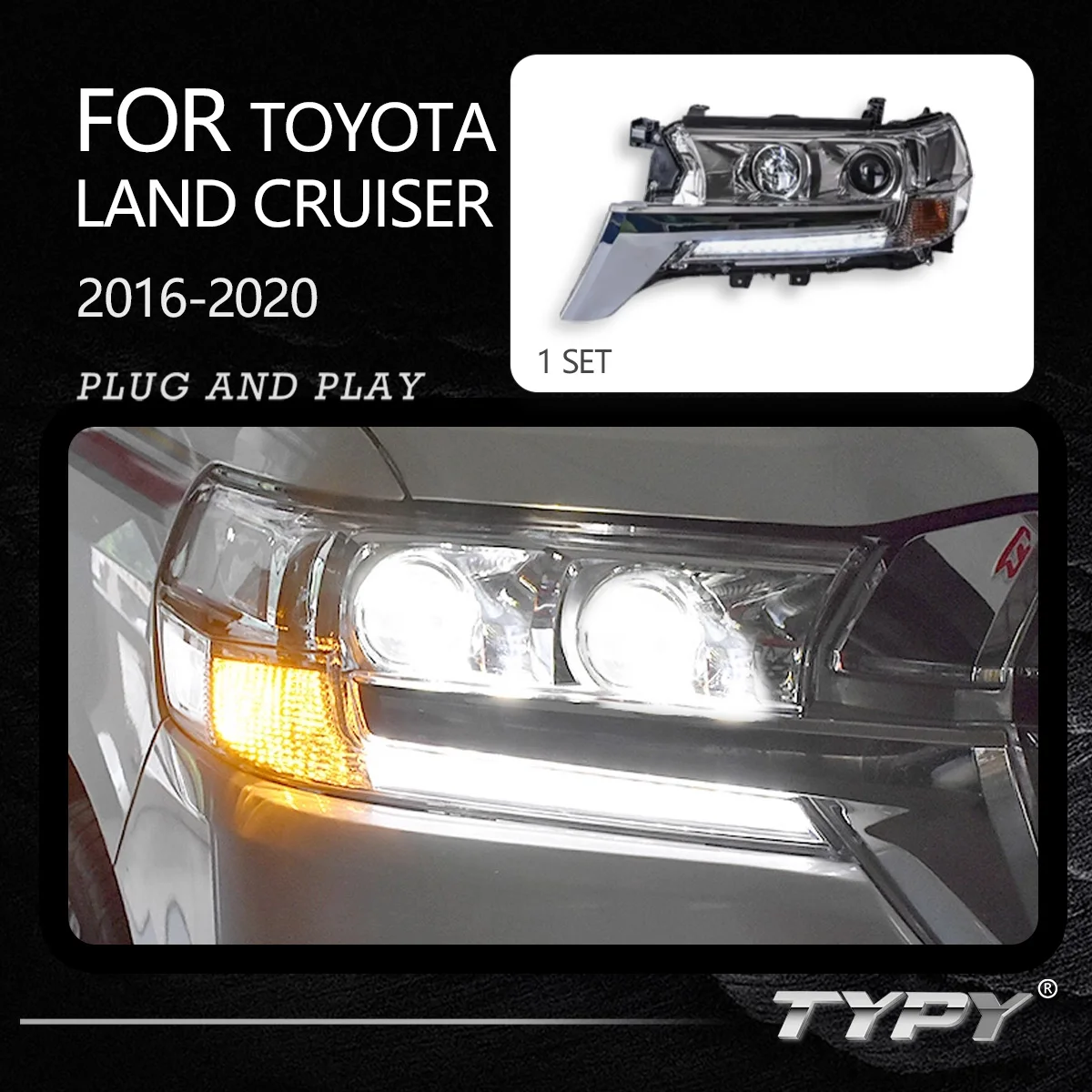 

TYPY новая светодиодная фара, обновленная, модифицированная для Toyoto Land Cruiser 2016-2020, фара с динамическим сигналом, автоаксессуары