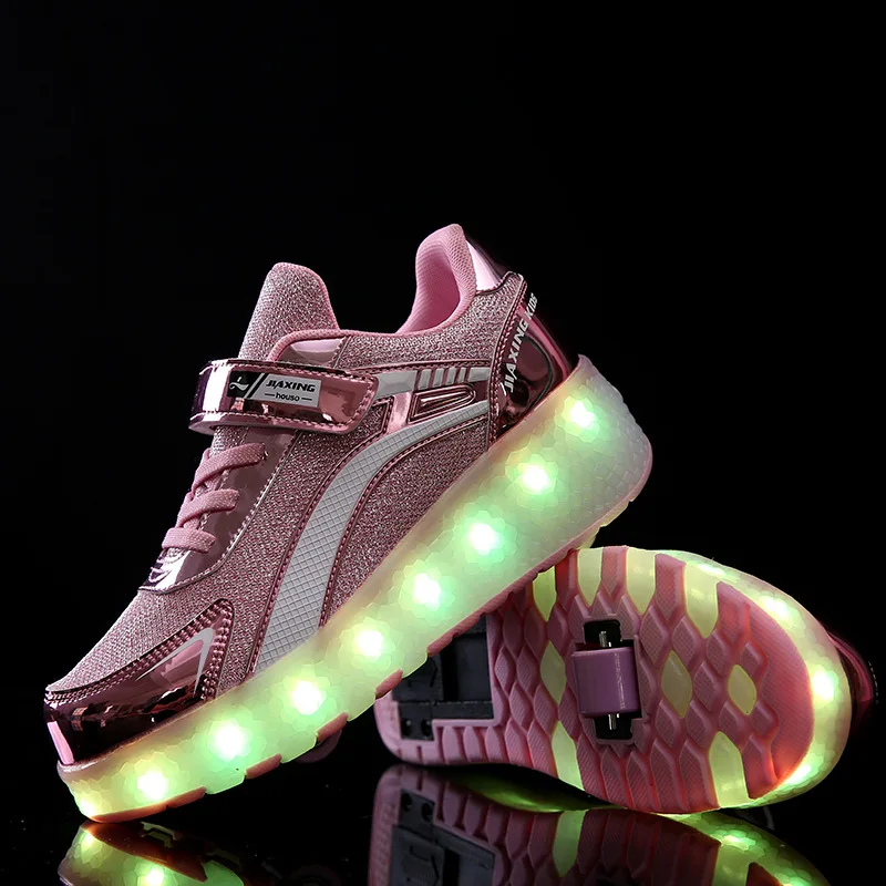 Fashion LED Children Wheels Shoes USB Charging Boys & Girls Roller Skates Casual Sports Kids Sneakers Size 28-40