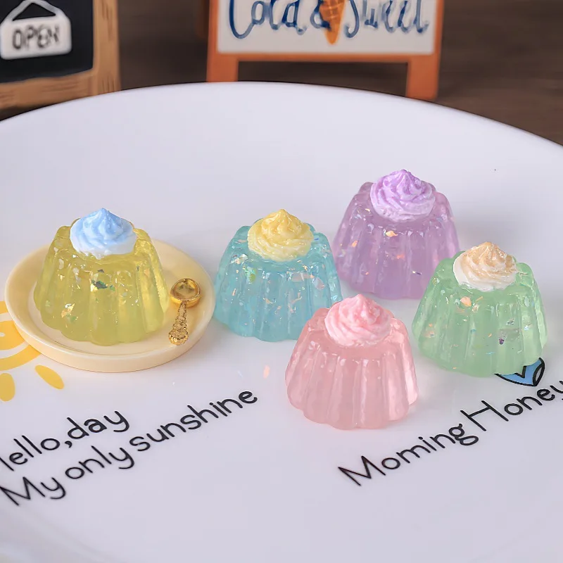 5pcs Miniature Sequin Cream Jelly Resin Tabletop Ornament DIY Food Decorative Accessories Baby doll House Decoration Landscaping