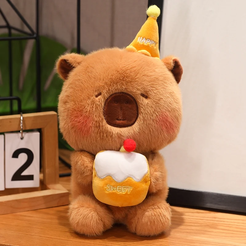 Happy Birthday Capybara Bear Soft Plush Toys Capybara White Bear Hug Sweet Cake Companion Dolls Kids Birthday Favors Gifts