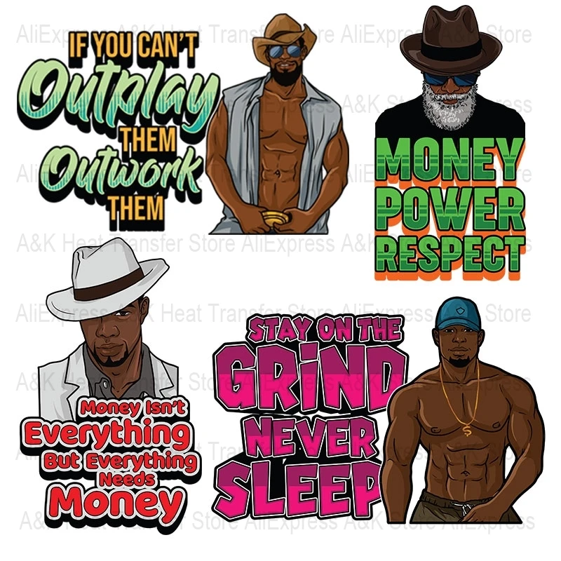 Black Man Money Makeer Thermal Stickers On Clothes Patches American People Heat Transfers T-Shirt Diy Thermocollants Badge New