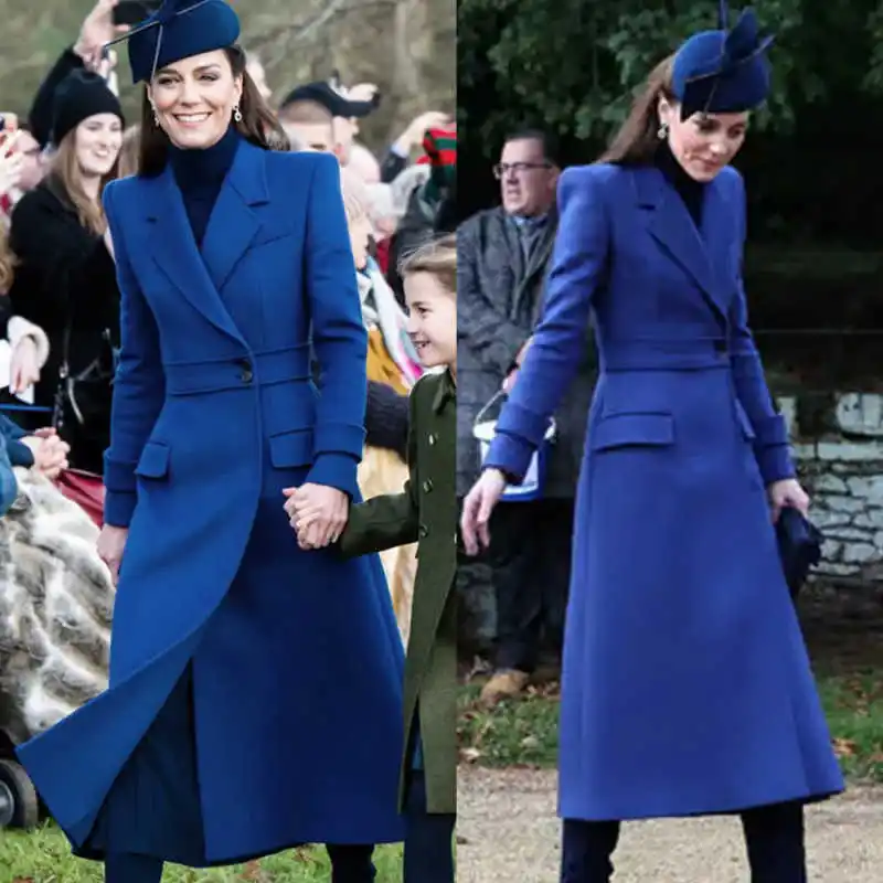 معطف صوفي كلاسيكي طويل للنساء بزر واحد فساتين بقصة ضيقة مخصصة بطول الكاحل للحفلات قطعة واحدة #1