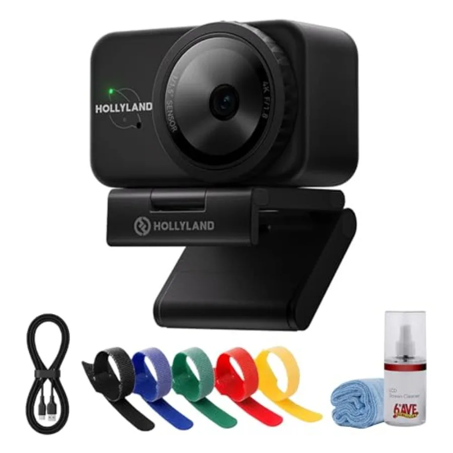 UHD streaming webcam for live broadcasting, aluminum alloy body, black, AI tracking and auto framing