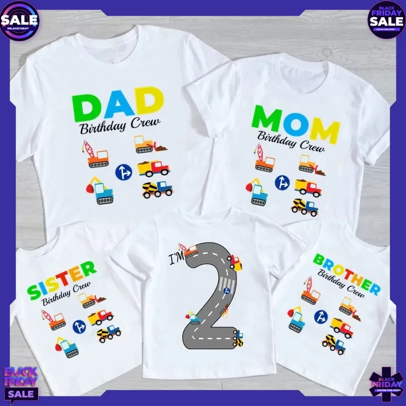 Birthday Party Car Excavator T-shirt Custom Bulldozer Boy of Any Age Name My Baby Clothing
