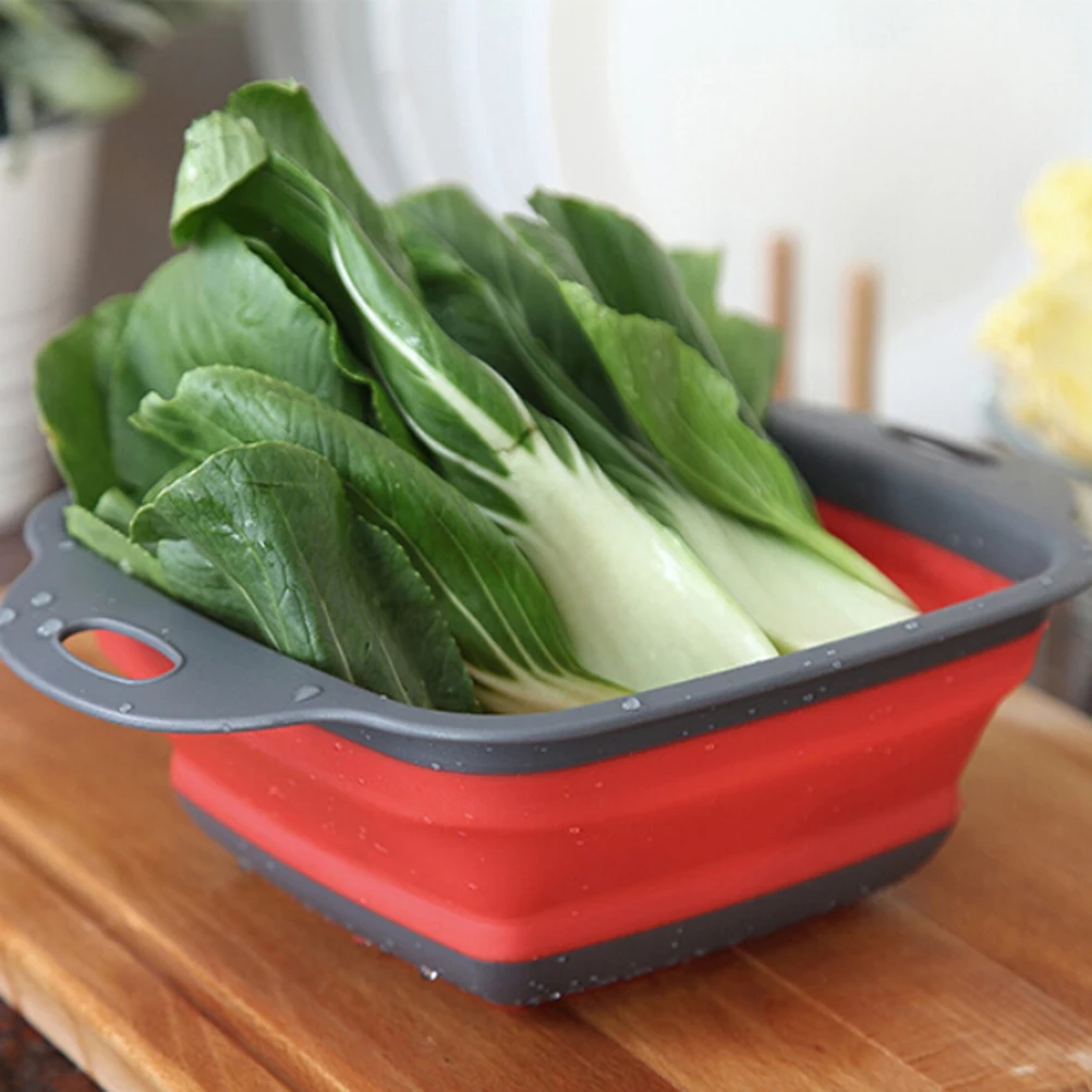 

2pcs Multi-functional Folding Strainer Basket Colander Kitchen Tool for Washing Fruit Vegetable (Red)