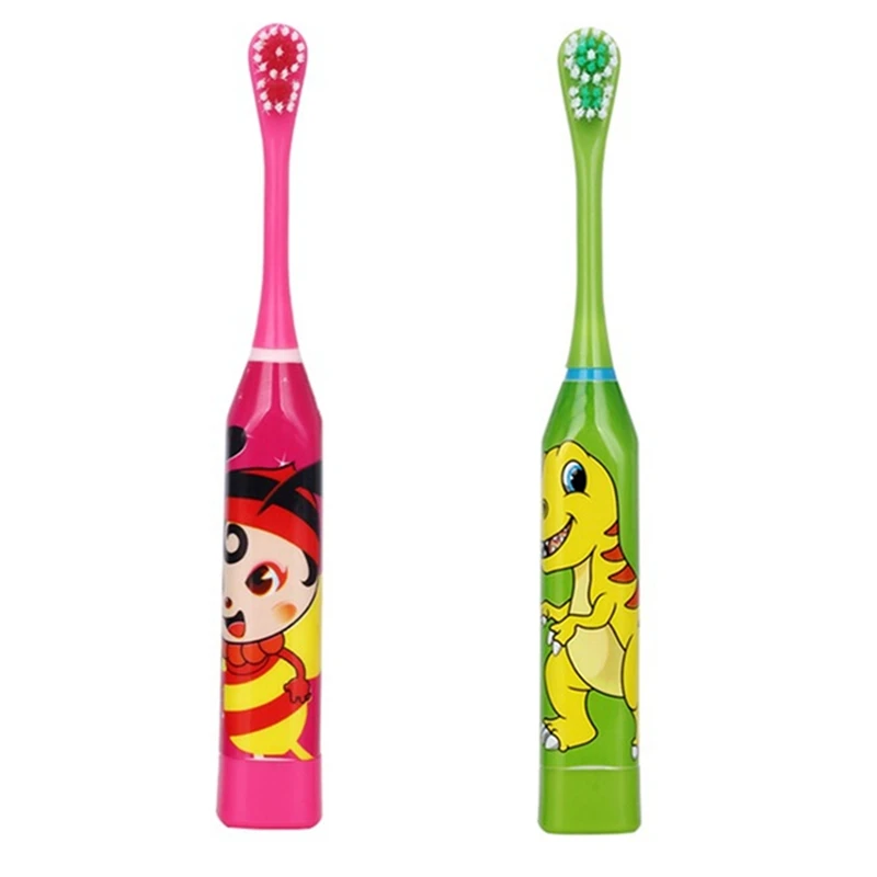 SANQ 2Pcs Children Electric Toothbrush Cartoon Pattern Double-Sided Electric Teeth Brush For Kids With 4 Pcs Head Green & Red