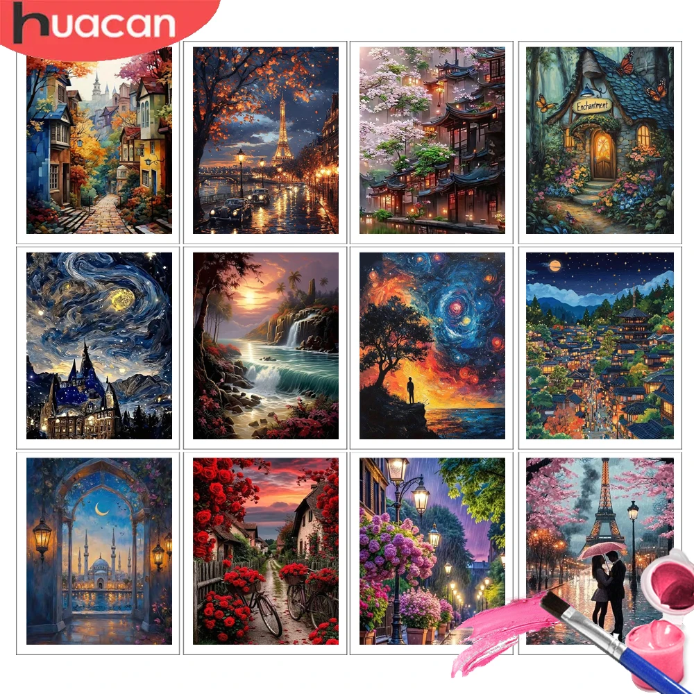 HUACAN Paint By Numbers Adult Street City Landscape House Cr