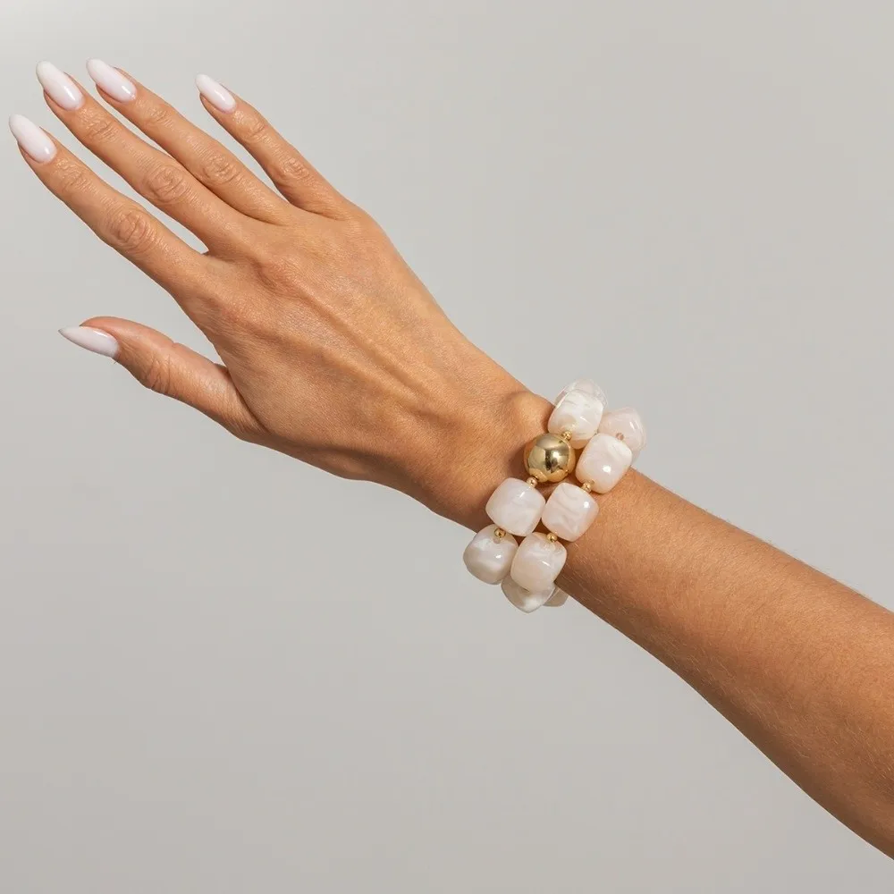 2Pcs/Set Resin Beaded Bracelet Irregular Stone Colorful Stackable Bracelet Elastic String Boho Bracelet Jewelry Accessories