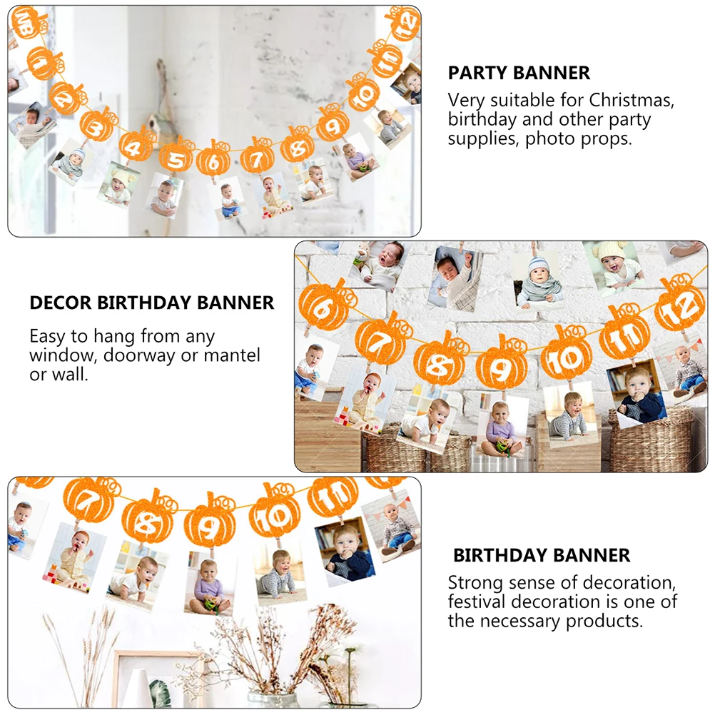 

1 Set Birthday Party Decor String Flags Photo Wall Banner For Christmas Decorative Birthday Banner Orange Easy Hang Window Door
